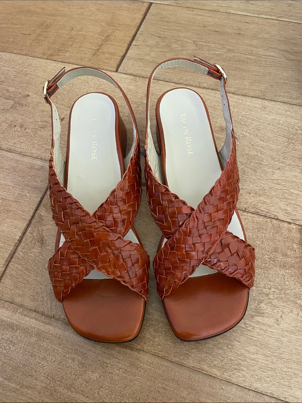 Taryn Rose Chestnut Braided Leather Slingback Sandals